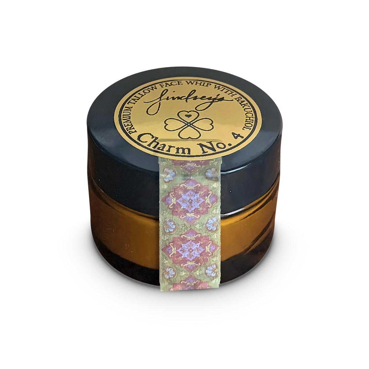 Lindsey's Charm No. 4 premium tallow face whip with bakuchiol, amber jar with gold label