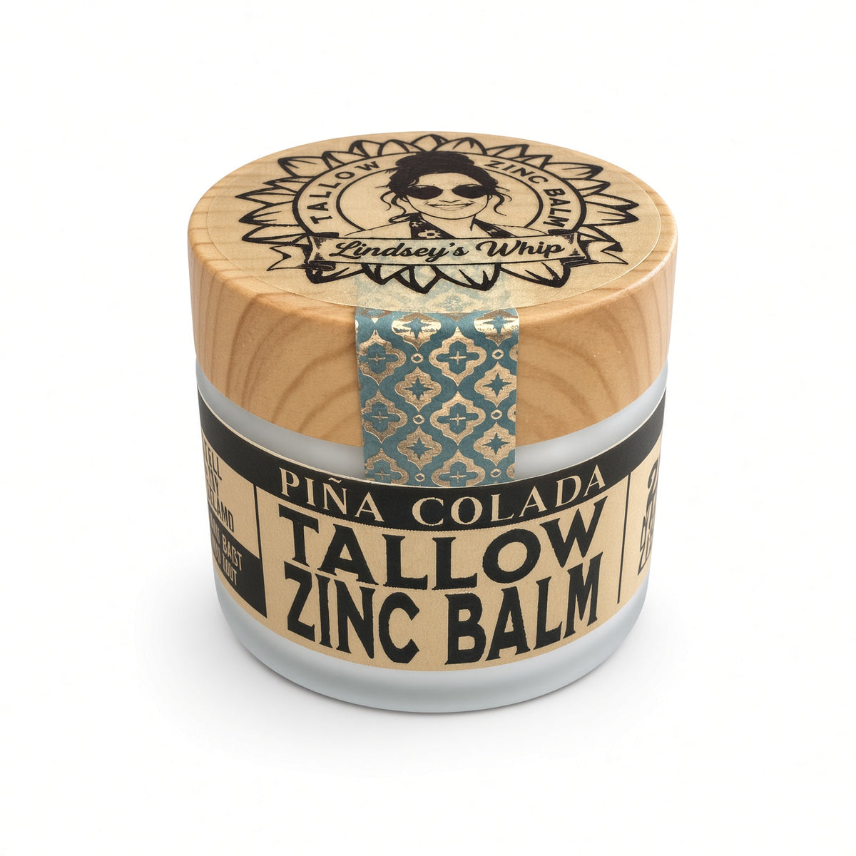 Lindsey's Whip Tallow 20% Zinc Outdoor Balm, Piña Colada, jar with wood lid